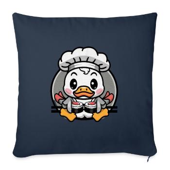 Caneton dans le style d’un dessin animé avec une toque de chef et des sushis - Housse de coussin décorative 45 x 45 cm - bleu marine - Devant