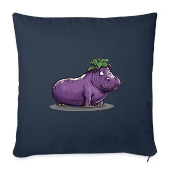 Hippopotame aubergine drôle de motif animal et végétal - Housse de coussin décorative 45 x 45 cm - bleu marine - Devant