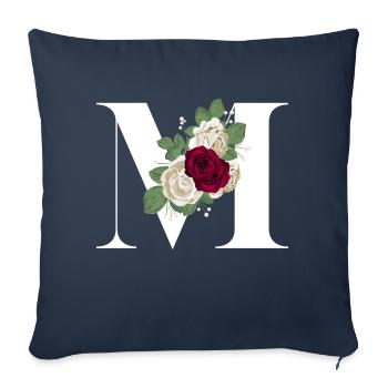 lettre M fleuris - Housse de coussin décorative 45 x 45 cm - bleu marine - Devant
