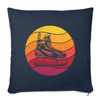 Hockey sur glace Patin à glace Style Rétro Vintage - Housse de coussin décorative 45 x 45 cm - bleu marine - Devant