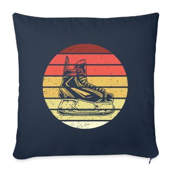 Hockey sur glace Patin à glace Style Rétro Vintage - Housse de coussin décorative 45 x 45 cm - bleu marine - Devant