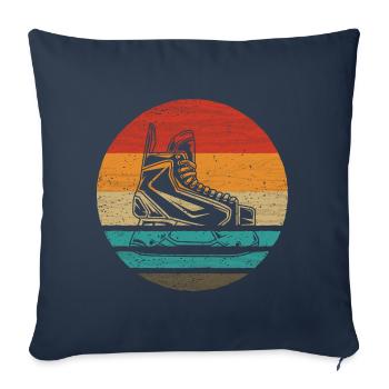 Hockey sur glace Patin à glace Style Rétro Vintage - Housse de coussin décorative 45 x 45 cm - bleu marine - Devant