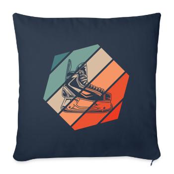 Hockey sur glace Patin à glace Style Rétro Vintage - Housse de coussin décorative 45 x 45 cm - bleu marine - Devant