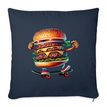 Cheeseburger Skateboard Skater - Housse de coussin décorative 45 x 45 cm - bleu marine - Devant