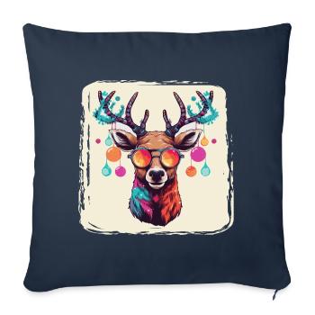 Renne avec boules de Noël et chapeau - Housse de coussin décorative 45 x 45 cm - bleu marine - Devant