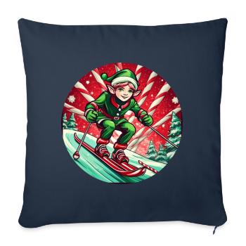 Ski des elfes de Noël - Housse de coussin décorative 45 x 45 cm - bleu marine - Devant