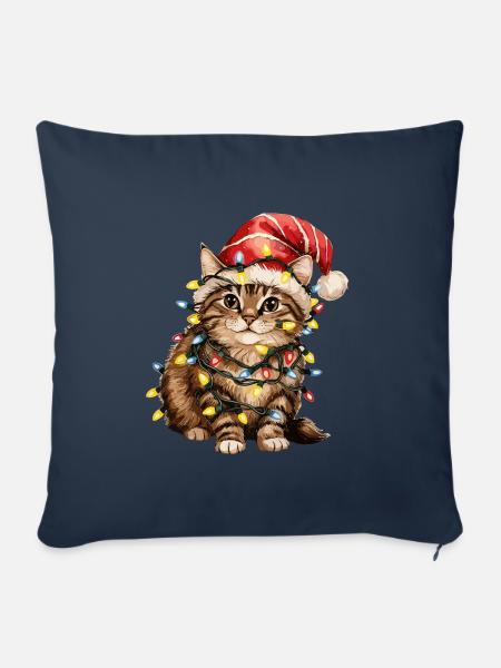 Weihnachts Katze - Sofakissenbezug 45 x 45 cm - Navy