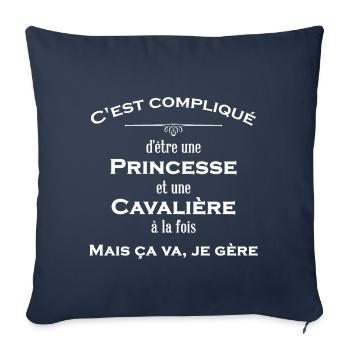 C est compliqué d'être une princesse et cavalière - Housse de coussin décorative 45 x 45 cm - bleu marine - Devant
