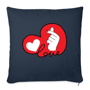 LOVE doigt coeur typo 3 - Housse de coussin décorative 45 x 45 cm - bleu marine - Devant