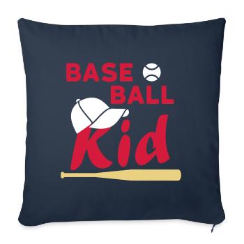 Enfant de baseball (balle de jeu, casquette, batte de baseball) - Housse de coussin décorative 45 x 45 cm - bleu marine - Devant