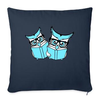 2 hiboux nerd duo geek livre lecture aigle hibou lunettes intelligent - Housse de coussin décorative 45 x 45 cm - bleu marine - Devant