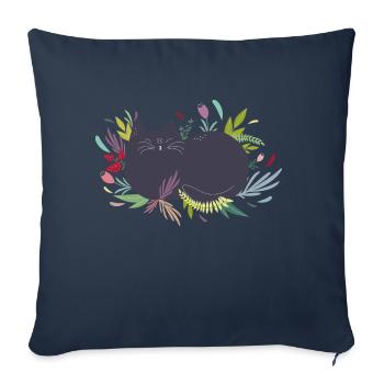 Chat dans le Flowergarden - Housse de coussin décorative 45 x 45 cm - bleu marine - Devant