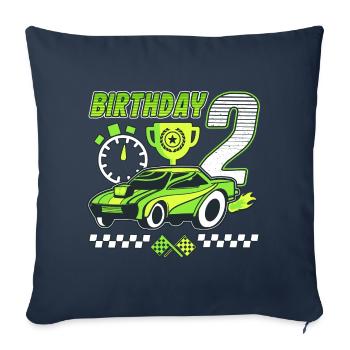 2ème anniversaire voiture de course 2 ans pilote de course - Housse de coussin décorative 45 x 45 cm - bleu marine - Devant