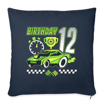 12ème anniversaire voiture de course 12 ans pilote de course - Housse de coussin décorative 45 x 45 cm - bleu marine - Devant