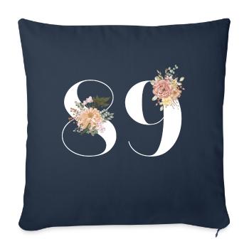 89e anniversaire fleuris (Cadeau de 89 ans) - Housse de coussin décorative 45 x 45 cm - bleu marine - Devant