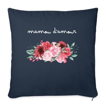 Mamou d’amour fleurs- idée cadeau mamie - Housse de coussin décorative 45 x 45 cm - bleu marine - Devant
