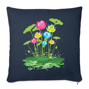 bunte Seerosen Blumen - Sofakissenbezug 45 x 45 cm - Navy - Vorne