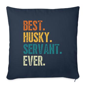 Meilleur serviteur de chien husky jamais en détresse police rétro - Housse de coussin décorative 45 x 45 cm - bleu marine - Devant