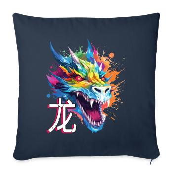 Dragon Chinois Fantaisie Magique Mysticisme Coloré - Housse de coussin décorative 45 x 45 cm - bleu marine - Devant
