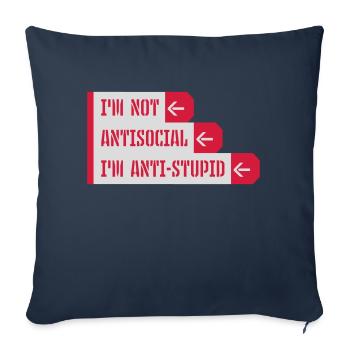 pas antisocial anti-stupide - Housse de coussin décorative 45 x 45 cm - bleu marine - Devant