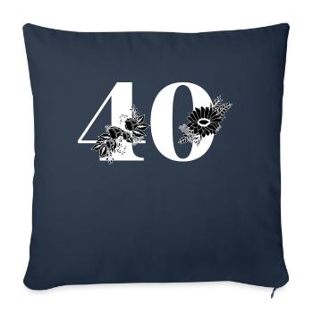 Numéro 40 floral noir - 40e anniversaire floral - Housse de coussin décorative 45 x 45 cm - bleu marine - Devant