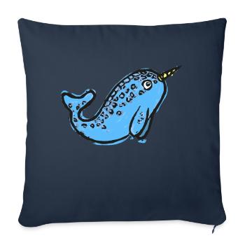 Illustration mignonne de narval - Housse de coussin décorative 45 x 45 cm - bleu marine - Devant