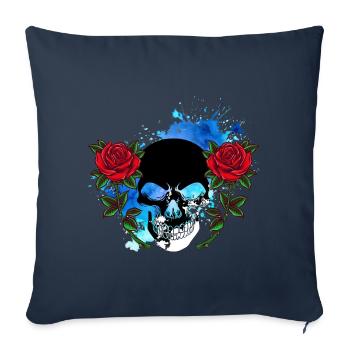 Skull Skull Skull Roses Flowers Splash - Sofa pillowcase 17,3'' x 17,3'' (45 x 45 cm) - navy - Front