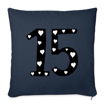 15 anniversaire avec coeur - Housse de coussin décorative 45 x 45 cm - bleu marine - Devant