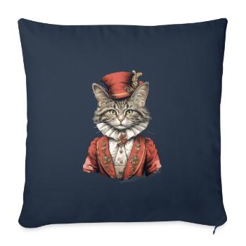 Chat dans 1800 ans style habillé noble baroque - Housse de coussin décorative 45 x 45 cm - bleu marine - Devant