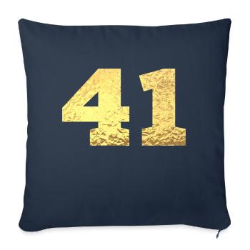 Numéro 41 paillettes doré - 41e anniversaire - Housse de coussin décorative 45 x 45 cm - bleu marine - Devant