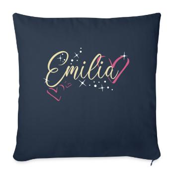 Emilia Nom Prénom Calligraphie Coeur - Housse de coussin décorative 45 x 45 cm - bleu marine - Devant