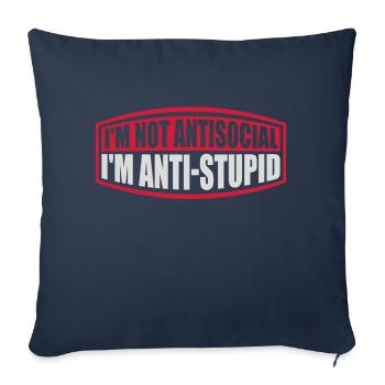 pas antisocial anti-stupide - Housse de coussin décorative 45 x 45 cm - bleu marine - Devant