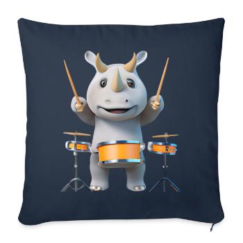 Rhinocéros jouant du tambour - Housse de coussin décorative 45 x 45 cm - bleu marine - Devant