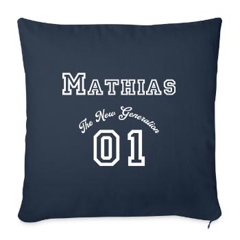 Prénom: Mathias - « La Nouvelle Génération », Blanc - Housse de coussin décorative 45 x 45 cm - bleu marine - Devant