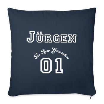 Prénom Jürgen - « La nouvelle génération », blanc - Housse de coussin décorative 45 x 45 cm - bleu marine - Devant