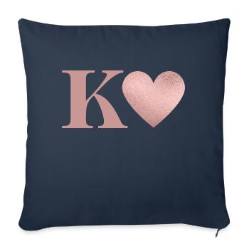 Lettre k cœur rose gold - Housse de coussin décorative 45 x 45 cm - bleu marine - Devant