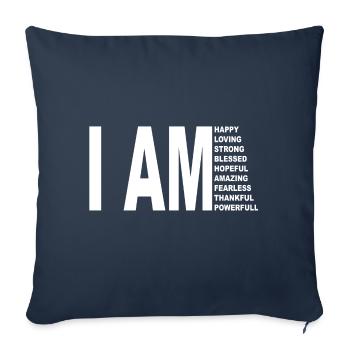 I AM heureux, étonnant, reconnaisant, puissant - Housse de coussin décorative 45 x 45 cm - bleu marine - Devant