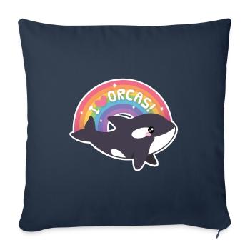 Mignon J’aime Orques Arc-en-ciel - Housse de coussin décorative 45 x 45 cm - bleu marine - Devant