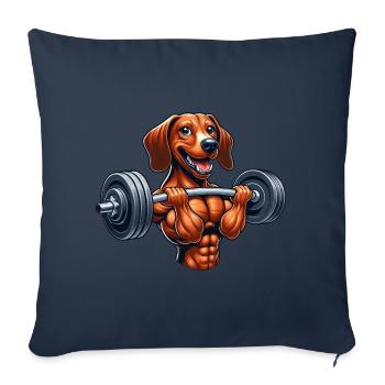 Entraînement sportif de teckel haltérophilie - Housse de coussin décorative 45 x 45 cm - bleu marine - Devant