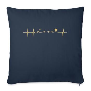Lovebeat - Heartbeat - coeur - pouls - or - Housse de coussin décorative 45 x 45 cm - bleu marine - Devant