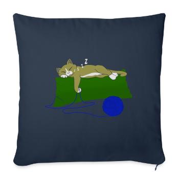 Schlafshirt Katze auf Kissen mit Wollknäuel - Sofakissenbezug 45 x 45 cm - Navy - Vorne