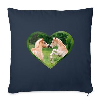 poulain Haflinger amis drôles avec coeur - Housse de coussin décorative 45 x 45 cm - bleu marine - Devant