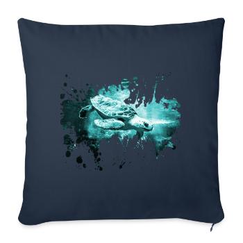 Cadeau aquarelle tortue tortue - Housse de coussin décorative 45 x 45 cm - bleu marine - Devant