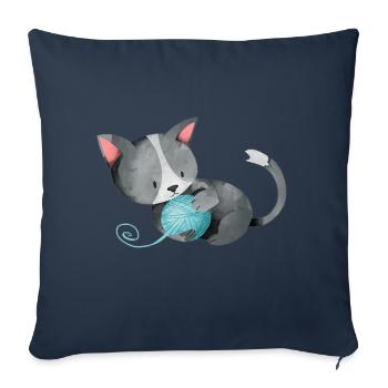 Cat ball of yarn playful cute kitten gift - Sofa pillowcase 17,3'' x 17,3'' (45 x 45 cm) - navy - Front