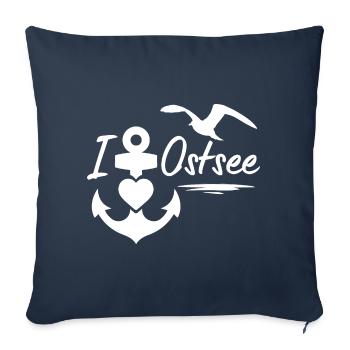 J’adore la mer Baltique avec cœur d’ancre et mouette - Housse de coussin décorative 45 x 45 cm - bleu marine - Devant