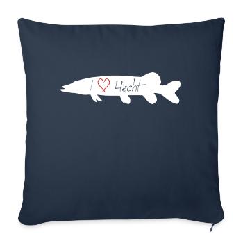 Brochet I Love en blanc avec lettrage transparent - Housse de coussin décorative 45 x 45 cm - bleu marine - Devant