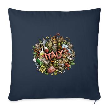 Italie - Italie, pizza, pâtes, vin, café, huile d’olive - Housse de coussin décorative 45 x 45 cm - bleu marine - Devant