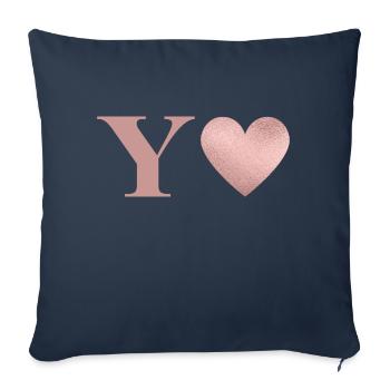 Lettre y cœur rose gold - Housse de coussin décorative 45 x 45 cm - bleu marine - Devant