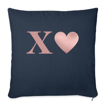 Lettre x cœur rose gold - Housse de coussin décorative 45 x 45 cm - bleu marine - Devant
