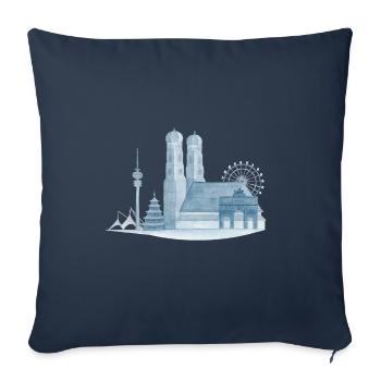 München Skyline - Handgemaltes Aquarell - Sofakissenbezug 45 x 45 cm - Navy - Vorne